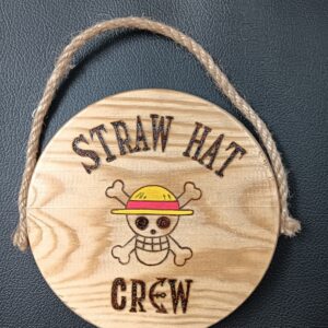Placa de Pendurar Redonda em Pinho "Straw Hat"